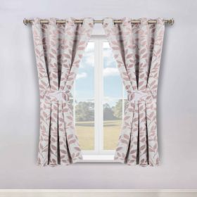 Blackout Window Curtains Leaves Pattern Room Darkening Set of 2 (Color: Champagne, size: 46" x 63")