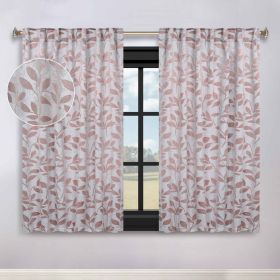 Leaves Room Darkening Back Tabs Blackout Curtain Panels, Set of 2 (Color: Champagne, size: 52" x 63")