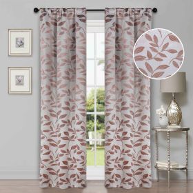 Leaves Room Darkening Washable Blackout Curtain Panels, Set of 2 (Color: Champagne, size: 36" x 72")