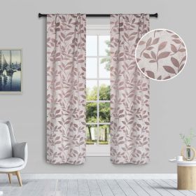 Leaves Room Darkening Washable Blackout Curtain Panels, Set of 2 (Color: Champagne, size: 36" x 63")