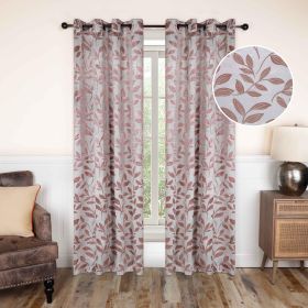 Leaves Machine Washable Room Darkening Blackout Curtains, Set of 2 (Color: Champagne, size: 52" x 63")
