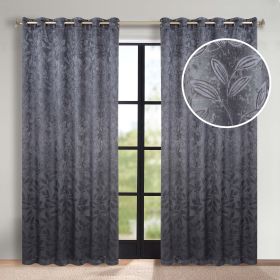 Blackout Curtains Leaves Pattern Room Darkening Grommet 2 Panels (Color: Charcoal, size: 70" x 84")