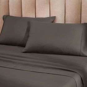 1200 Thread Count Cotton Rich Bed Sheet Set Solid Deep Pocket (Color: Charcoal, size: King)