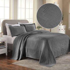 Lightweight Cotton Bedspread Sets 3-Piece Geometric Fret Jacquard Matelassé Scalloped (Color: Charcoal, size: Twin)
