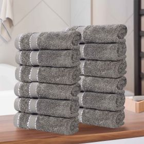 Egyptian Giza Cotton Plush Soft Towel Set 12 Piece (Color: Charcoal)