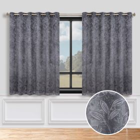 Blackout Curtains Leaves Pattern Room Darkening Grommet 2 Panels (Color: Charcoal, size: 70" x 63")