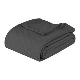 Milan Cotton Textured Jacquard Striped Lightweight Woven Blanket (Color: Charcoal, size: King)