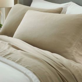 Chloe 100% Cotton Linen Texture Vintage Wash Deep Pocket Bed Pillowcase Set (Color: Beige, size: King)