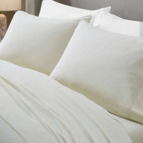 Chloe 100% Cotton Linen Texture Vintage Wash Deep Pocket Bed Pillowcase Set (Color: Ivory, size: Standard)