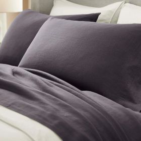 Chloe 100% Cotton Linen Texture Vintage Wash Deep Pocket Bed Pillowcase Set (Color: Plum, size: Standard)