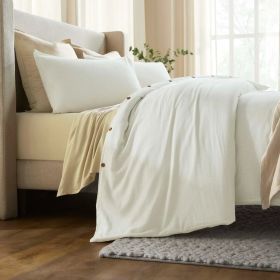 Chloe 100% Cotton Linen Texture Vintage Wash Duvet Cover Set (Color: Ivory, size: King/California King)