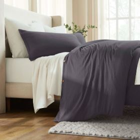 Chloe 100% Cotton Linen Texture Vintage Wash Duvet Cover Set (Color: Plum, size: Full/Queen)
