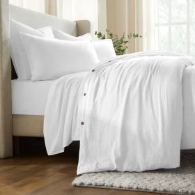 Chloe 100% Cotton Linen Texture Vintage Wash Duvet Cover Set (Color: White, size: Full/Queen)
