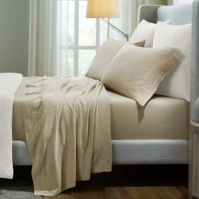 Chloe 100% Cotton Linen Texture Vintage Wash Deep Pocket Bed Sheet Set (Bedding size: Twin XL, Color: Beige)
