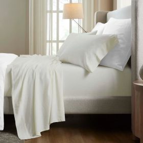 Chloe 100% Cotton Linen Texture Vintage Wash Deep Pocket Bed Sheet Set (Bedding size: Full, Color: Ivory)