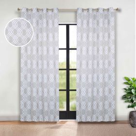 Ribbon Trellis Washable Room Darkening Blackout Curtains, Set of 2 (Color: Chrome, size: 52" x 96")