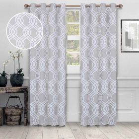 Ribbon Trellis Washable Room Darkening Blackout Curtains, Set of 2 (Color: Chrome, size: 52" X 84")