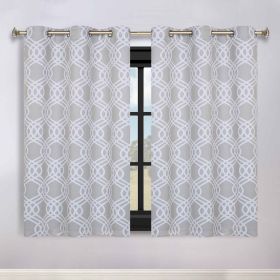 Ribbon Trellis Washable Room Darkening Blackout Curtains, Set of 2 (Color: Chrome, size: 52" x 63")