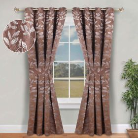Blackout Window Curtains Leaves Pattern Room Darkening Set of 2 (Color: Copper, size: 46" x 96")
