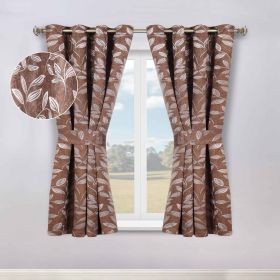 Blackout Window Curtains Leaves Pattern Room Darkening Set of 2 (Color: Copper, size: 46" x 63")
