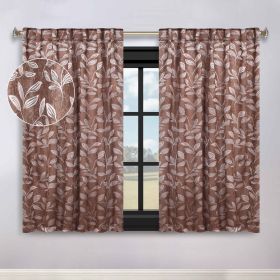 Leaves Room Darkening Back Tabs Blackout Curtain Panels, Set of 2 (Color: Copper, size: 52" x 63")