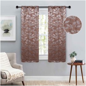 Leaves Room Darkening Washable Blackout Curtain Panels, Set of 2 (Color: Copper, size: 36" x 63")