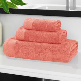 Egyptian Cotton Basketweave Solid Towel Set 3 Piece (Color: Coral)