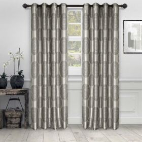 Cordon Jacquard Grommet Floral Medallion Curtain Panel Set (Color: Grey, size: 52" X 84")