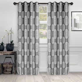 Cordon Jacquard Grommet Floral Medallion Curtain Panel Set (Color: Silver, size: 52" x 63")