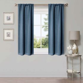 Solid Room Darkening Rod Pocket Blackout Curtain Panels, Set of 2 (Color: Denim Blue, size: 26" X 63")
