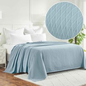 100% Cotton Thermal Blanket – Diamond Weave All-Season, Lightweight & Breathable (Color: Aqua, size: Full/Queen)