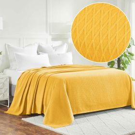 100% Cotton Thermal Blanket – Diamond Weave All-Season, Lightweight & Breathable (Color: Yellow, size: Throw)