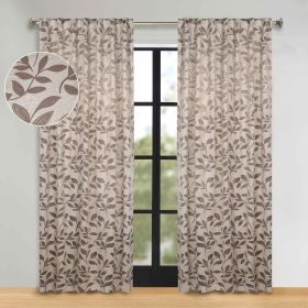 Leaves Room Darkening Back Tabs Blackout Curtain Panels, Set of 2 (Color: Espresso, size: 52" x 108")