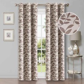 Leaves Machine Washable Room Darkening Blackout Curtains, Set of 2 (Color: Espresso, size: 42" X 108")