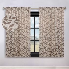 Leaves Room Darkening Back Tabs Blackout Curtain Panels, Set of 2 (Color: Espresso, size: 52" x 63")