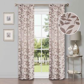 Leaves Machine Washable Room Darkening Blackout Curtains, Set of 2 (Color: Espresso, size: 26" X 84")