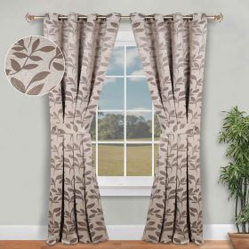 Blackout Window Curtains Leaves Pattern Room Darkening Set of 2 (Color: Espresso, size: 46" x 96")
