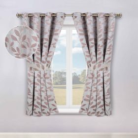 Blackout Window Curtains Leaves Pattern Room Darkening Set of 2 (Color: Espresso, size: 46" x 63")