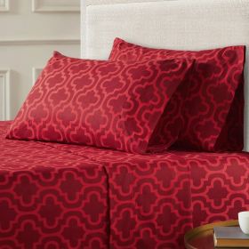 Moroccan Trellis Cotton Flannel 2 Piece Pillowcase Set (Color: Burgundy, size: King)