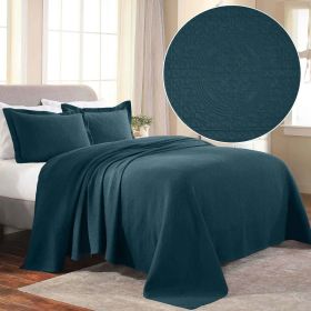Lightweight Cotton Bedspread Sets 3-Piece Fleur De Lis Jacquard Matelassé (Color: Deep Sea, size: Full)