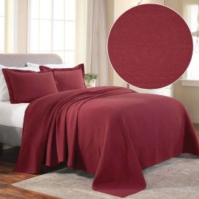 Lightweight Cotton Bedspread Sets 3-Piece Fleur De Lis Jacquard Matelassé (Color: Garnet, size: Full)