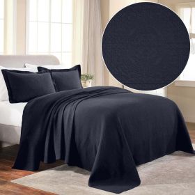 Lightweight Cotton Bedspread Sets 3-Piece Fleur De Lis Jacquard Matelassé (Color: Navy Blue, size: Full)