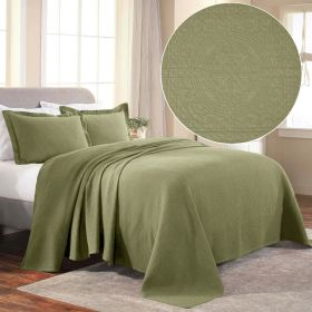 Lightweight Cotton Bedspread Sets 3-Piece Fleur De Lis Jacquard Matelassé (Color: Sage, size: Full)