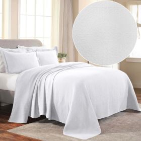 Lightweight Cotton Bedspread Sets 3-Piece Fleur De Lis Jacquard Matelassé (Color: White, size: Full)