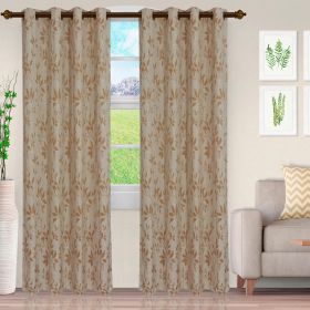 Ghera Jacquard Curtain Panel Set with Grommet Top Header (Color: Latte Ivory, size: 52" x 63")