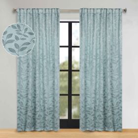 Leaves Room Darkening Back Tabs Blackout Curtain Panels, Set of 2 (Color: Green Lily, size: 52" x 108")