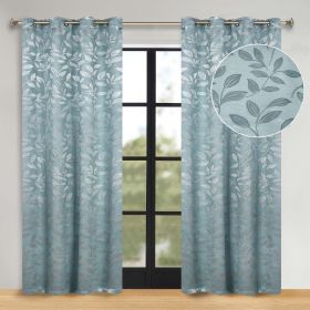 Leaves Room Darkening Washable Blackout Curtain Panels, Set of 2 (Color: Green Lily, size: 70" x 96")