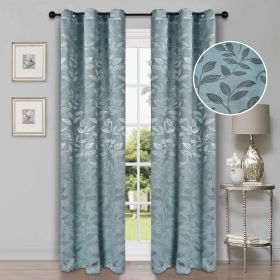 Leaves Machine Washable Room Darkening Blackout Curtains, Set of 2 (Color: Green Lily, size: 42" X 108")