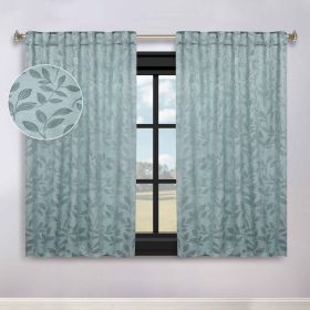 Leaves Room Darkening Back Tabs Blackout Curtain Panels, Set of 2 (Color: Green Lily, size: 52" x 63")