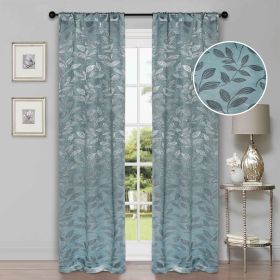 Leaves Machine Washable Room Darkening Blackout Curtains, Set of 2 (Color: Green Lily, size: 26" X 84")